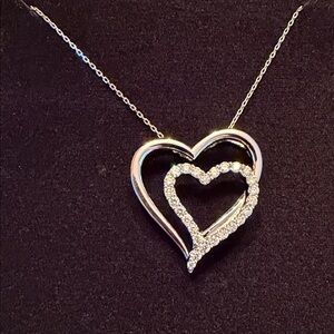 Macy's Silver Double Heart Necklace with Sparkling Accents